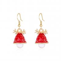 Christmas Earrings, Zinc Alloy, gold color plated, for woman & enamel, red 