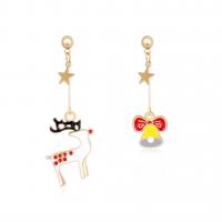 Christmas Earrings, Zinc Alloy, gold color plated, for woman & enamel, multi-colored 
