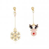 Boucles d'oreilles de Noël, alliage de zinc, Placage de couleur d'or, pour femme & émail & avec strass, multicolore Vendu par paire