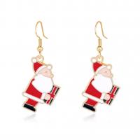 Boucles d'oreilles de Noël, alliage de zinc, Placage de couleur d'or, pour femme & émail, rouge Vendu par paire