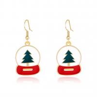 Boucles d'oreilles de Noël, alliage de zinc, Placage de couleur d'or, pour femme & émail, rouge Vendu par paire