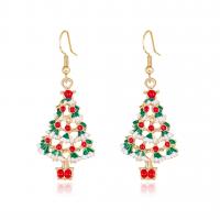 Christmas Earrings, Zinc Alloy, gold color plated, for woman & enamel, multi-colored 