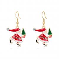 Christmas Earrings, Zinc Alloy, gold color plated, for woman & enamel & with rhinestone, red 