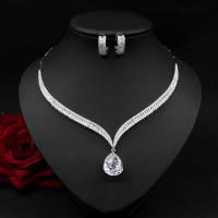 Cubic Zirconia Micro Pave Brass Jewelry Sets, earring & necklace, with Cubic Zirconia, 2 pieces & fashion jewelry 40CM ,2CM 