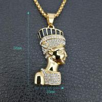 Titanium Steel Pendants, with Rhinestone, Egyptian Pharaoh, plated, fashion jewelry & Unisex & with rhinestone, golden, 56*25mm 