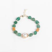 Aventurine Bracelets, Green Aventurine, with pearl & Brass, Donut, plated, fashion jewelry & for woman, green, 190mm 