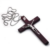 Zink Legierung Kreuz Halskette, Holz, Modeschmuck & unisex, 70x120mm, verkauft von Strang