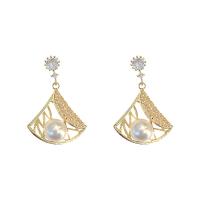 Zinc Alloy Rhinestone Drop Earring, gold color plated, for woman & with rhinestone, white 