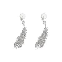 Zinc Alloy Rhinestone Drop Earring, silver color plated, for woman & with rhinestone, white 