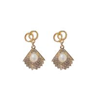 Zinc Alloy Rhinestone Drop Earring, gold color plated, for woman & with rhinestone, white 