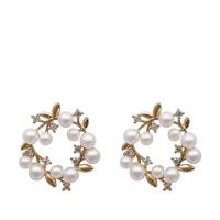 Zinc alliage strass Stud Earring, alliage de zinc, Placage de couleur d'or, pour femme & avec strass, blanc Vendu par paire