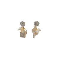 Zinc Alloy Rhinestone Drop Earring, gold color plated, for woman & with rhinestone, white 