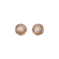 Zinc Alloy Rhinestone Stud Earring, gold color plated, for woman & with rhinestone, white 