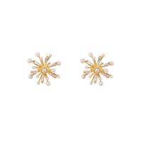 Zinc Alloy Rhinestone Stud Earring, gold color plated, for woman, white 
