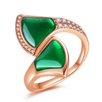Cubic Zirconia Micro Pave Brass Finger Ring, with Cubic Zirconia & Green Agate, ring shape, plated, fashion jewelry & for woman & with cubic zirconia, rose gold color, 9*9mm 
