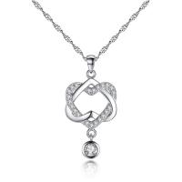Cubic Zircon Micro Pave Brass Necklace, with Cubic Zirconia, Heart, platinum plated, fashion jewelry & for woman & with cubic zirconia, silver color, 32*18mm 
