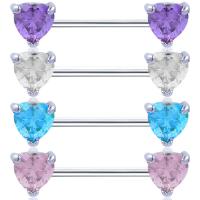 Stainless Steel Nipple Ring, micro pave cubic zirconia 