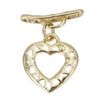Brass Toggle Clasp, Heart, gold color plated, hollow  