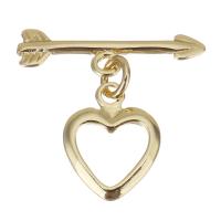 Brass Toggle Clasp, Heart, gold color plated  