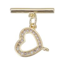 Brass Toggle Clasp, Heart, gold color plated, micro pave cubic zirconia  Approx 1mm 
