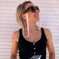 ABS-Kunststoff-Perlen Brillenkette, nachhaltiges & Anti-Skidding & für Frau, weiß, 70cm,16mm 14mm 10mm 8mm, verkauft von Strang