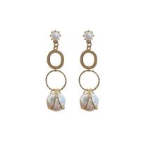 Plastic Pearl Zinc Alloy Earring, gold color plated, for woman, white 