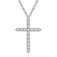 Cubic Zircon Micro Pave Brass Necklace, Cross, plated, fashion jewelry & for woman & with cubic zirconia, silver color, 26*18mm 