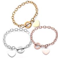 Stainless Steel Charm Bracelet, Heart, plated, fashion jewelry & for woman 185mm 