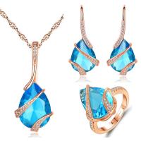 Brass Jewelry Set, finger ring & earring & necklace, with Topaze, Teardrop, plated, fashion jewelry & for woman 16*36*450mmuff0c15*32mm 