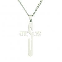 Stainless Steel Jewelry Necklace, Cross, plated, fashion jewelry & Unisex, silver color, 45*27*3*600mm 