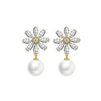 Fashion Create Jewelry Earring, Copper Alloy, with Plastic Pearl, Snowflake, plated, micro pave cubic zirconia & for woman 28mm 