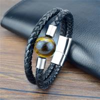 Gemstone Bracelets, with PU Leather & Stainless Steel, polished, dyed & Unisex, black, 16mm Approx 8.26 Inch 