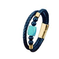 Gemstone Bracelets, with PU Leather & Stainless Steel, plated, dyed & for man 16mm Approx 8.26 Inch 