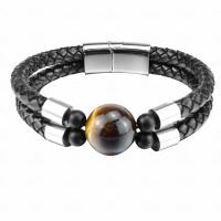 Gemstone Bracelets, with PU Leather & 316L Stainless Steel, plated, dyed & Unisex, black, 16mm Approx 8.26 Inch 