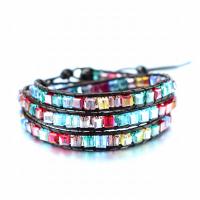 Crystal Bracelets, with PU Leather, plated  & for woman 