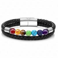 Gemstone Bracelets, with PU Leather & Stainless Steel, polished & Unisex & multi-strand 8mm Approx 8.26 Inch 