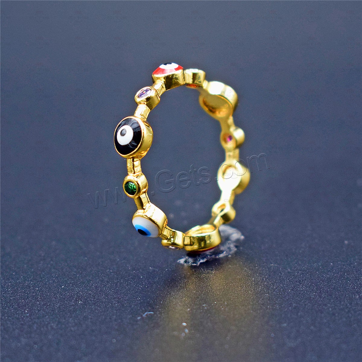 Befestigter Zirkonia Messingring Fingerring, Messing, blöser Blick, goldfarben plattiert, verschiedene Größen vorhanden & Micro pave Zirkonia & Emaille, keine, 4.2mm, verkauft von PC