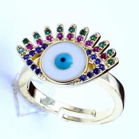 Brass Open Finger Ring, Evil Eye, gold color plated, micro pave cubic zirconia & for woman & enamel 13mm 