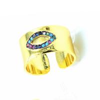 Brass Cuff Finger Ring, gold color plated & micro pave cubic zirconia, 10.5mm 