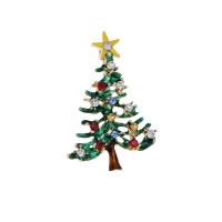 Weihnachten Schmuck Brosche, Zinklegierung, goldfarben plattiert, für Frau & mit Strass, grün, 31x47mm, verkauft von PC