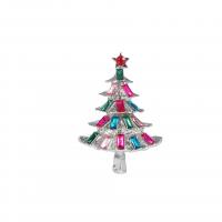 Weihnachten Schmuck Brosche, Zinklegierung, silberfarben plattiert, für Frau & mit Strass, farbenfroh, 31x42mm, verkauft von PC