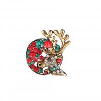 Broche de bijoux de Noël, alliage de zinc, Placage de couleur d'or, pour femme & avec strass, multicolore Vendu par PC