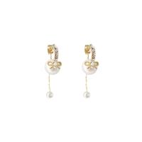 Zinc Alloy Rhinestone Drop Earring, gold color plated, for woman & with rhinestone, white 