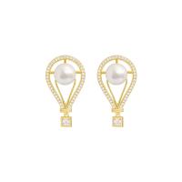 Zinc Alloy Rhinestone Drop Earring, gold color plated, for woman & with rhinestone, white 