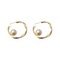 Zinc Alloy Hoop Earring, gold color plated, for woman, white 