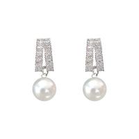 Zinc Alloy Rhinestone Drop Earring, silver color plated, for woman & with rhinestone, white 