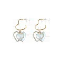 Zinc Alloy Rhinestone Drop Earring, gold color plated, for woman & with rhinestone, white 