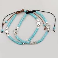 Turquoise Bracelets, Copper Coated Plastic, with turquoise, Round, handmade, Adjustable & DIY 4mm 