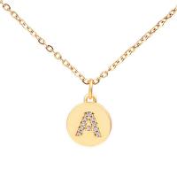 Cubic Zircon Micro Pave Brass Necklace, with stainless steel chain, Round, gold color plated & micro pave cubic zirconia & for woman Approx 19.68 Inch 