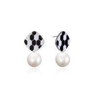 Sterling Silver Drop Earring, 925 Sterling Silver, with Shell Pearl, plated, for woman & enamel, white 11.8mm 
